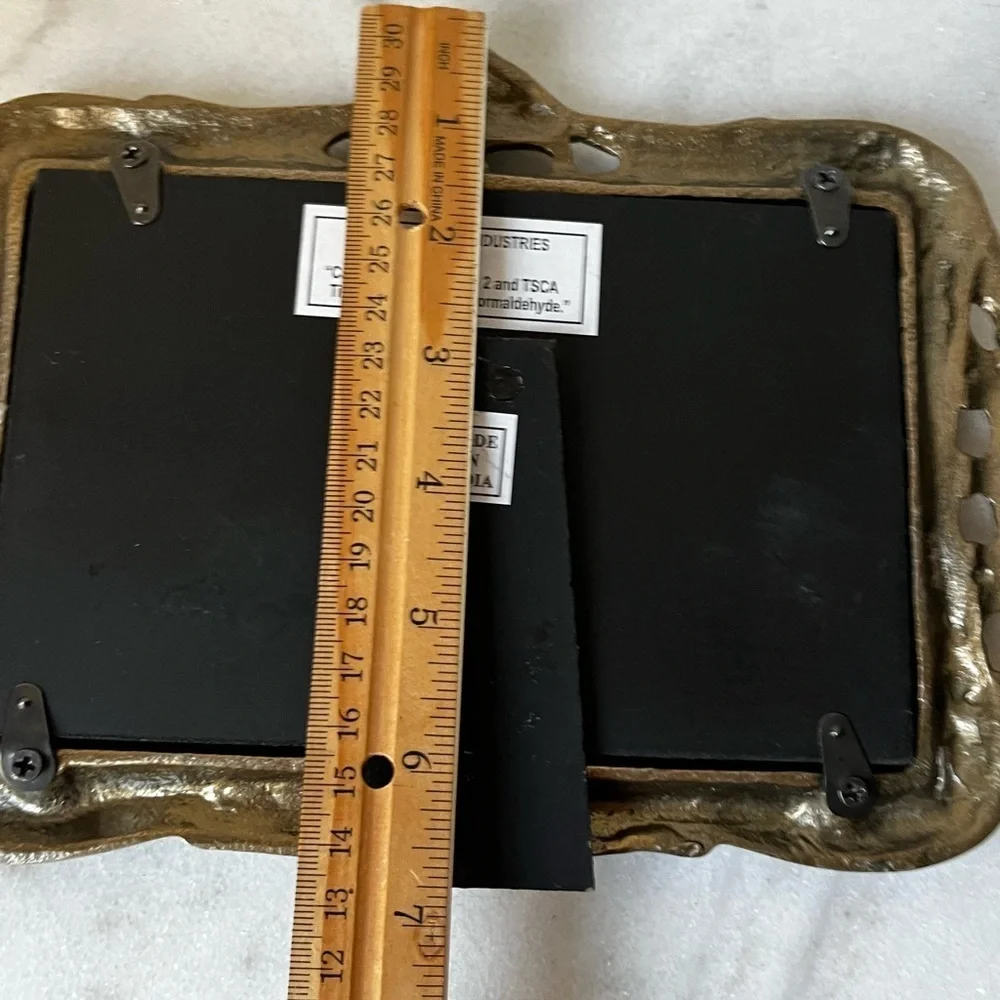 Gold ornate Double Photo Frame metal or brass for 3”x4” photo